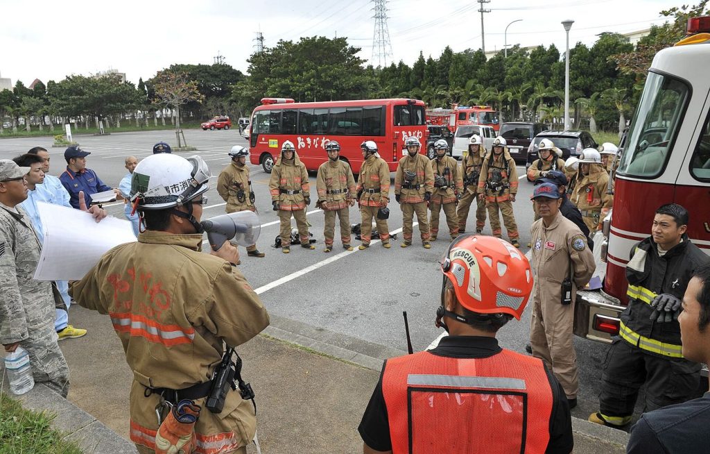 firefighters taking part in a training exercise in the city